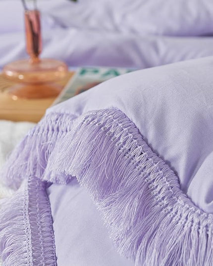 Andency California King Comforter Set Lavender - Purple 3 Pieces Cal King Boho Lightweight Bedding Comforter Sets, Oversized All Season Tassel Soft Fluffy Bed Set (104x96In Comforter & 2 Pillowcases) - LeafyLoom