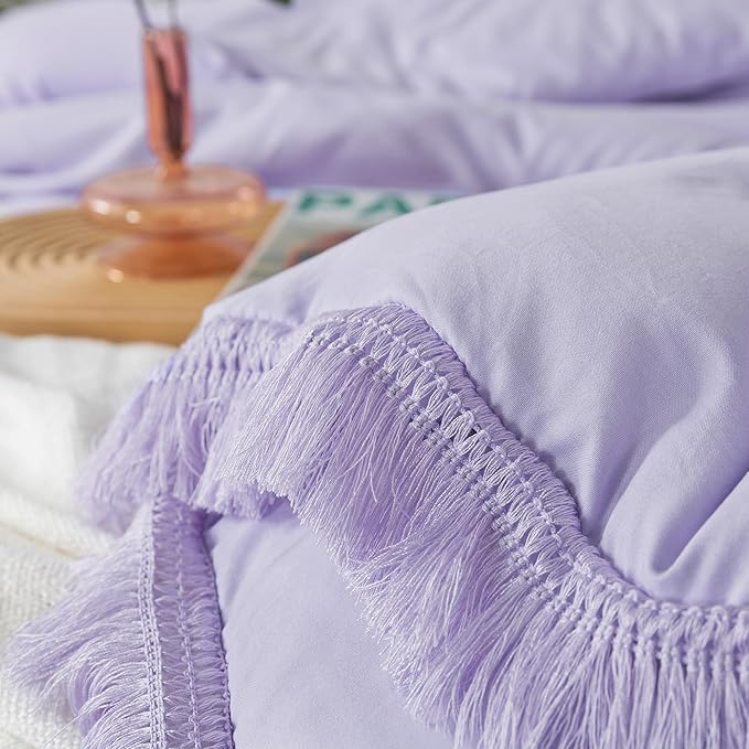 Andency California King Comforter Set Lavender - Purple 3 Pieces Cal King Boho Lightweight Bedding Comforter Sets, Oversized All Season Tassel Soft Fluffy Bed Set (104x96In Comforter & 2 Pillowcases) - LeafyLoom