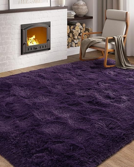 Softlife Rug for Bedroom 4x5.3 Feet Area Rug for Living Room Super Soft Shaggy Rugs for Kids Room Fluffy Fuzzy Carpets Long Plush Bedside Rug Nursery Christmas Home Decoration for Boys Girls, Purple - LeafyLoom