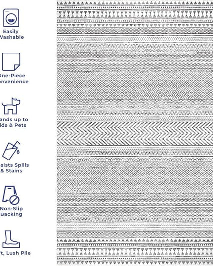 nuLOOM Kira Machine Washable Tribal Geometric Ultra Thin Area Rug, 9' x 12', Grey - LeafyLoom