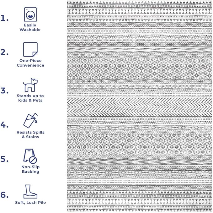 nuLOOM Kira Machine Washable Tribal Geometric Ultra Thin Runner Rug, 2' 6" x 8', Grey - LeafyLoom
