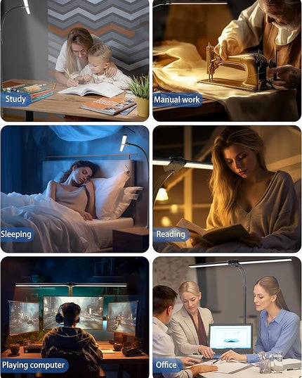 LED Desk Lamp with Remote for Home Office,24W Bright Desk Light with Clamp for Study Reading, Double Head Eye-Caring Clip on Lights,10 Dimmable Brightness, 50,000H Life Span,Desk Lamp for Workbench - LeafyLoom