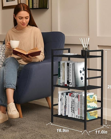 CADUKE Industrial Bookcase 3 Tier Book Shelf Organizer for Office Small Bookshelf with Storage for Bedroom Black Book Display Shelf Wood for Living Room Study Room - LeafyLoom