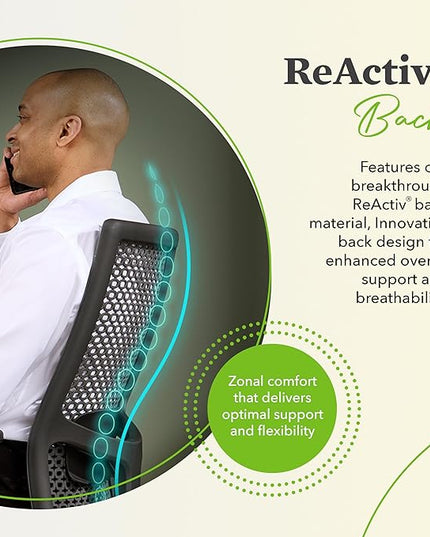 HON Ignition 2.0 ReActiv Office Chair Ergonomic Open Mesh-Style Back for High Airflow & Flex Support - Adjustable Lumbar, Synchro-Tilt Recline, Home Office Computer Desk Chair for Back Pain - Black - LeafyLoom