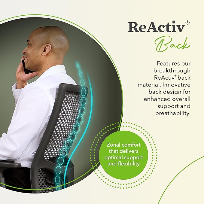 HON Ignition 2.0 ReActiv Office Chair Ergonomic Open Mesh-Style Back for High Airflow & Flex Support - Adjustable Lumbar, Synchro-Tilt Recline, Home Office Computer Desk Chair for Back Pain - Black - LeafyLoom