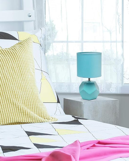 Simple Designs LT2065-BLU Round Prism Mini Table Lamp with Matching Fabric Shade Blue (Pack of 24) - LeafyLoom
