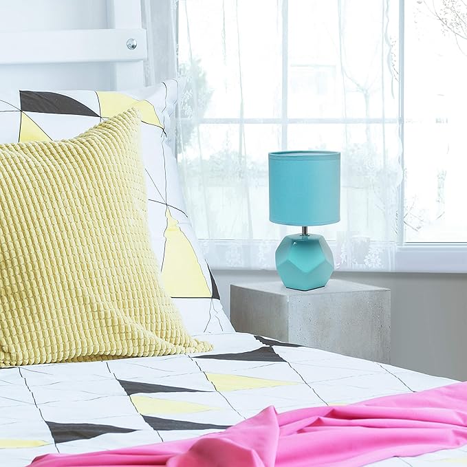 Simple Designs LT2065-BLU Round Prism Mini Table Lamp with Matching Fabric Shade, Blue - LeafyLoom