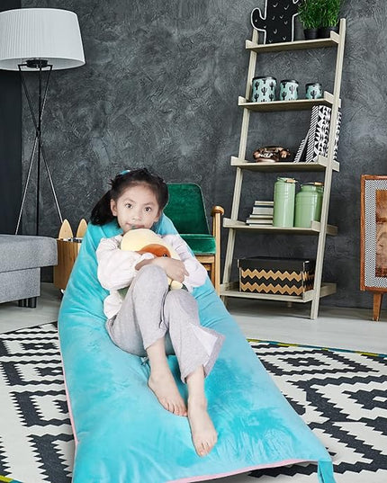 Stuffed Animal Storage Bean Bag Chair Cover, Velvet Pink Lake Blue Plush Toy Storage Stuff and Sit Seat for Kids/Teens/Adults, 52" x 31" Extra Large Triangle Floor Sofa, 200L/52Gal, Cover Only - LeafyLoom