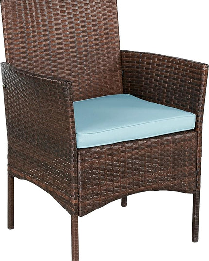 BTEXPERT Space Saving Outdoor Wicker Conversation 3 Piece Bistro Set Garden Patio Yard Porch Furniture Pe Rattan Two Chairs Cushions Side Storage Table Brown/Aqua Blue, OneSize - LeafyLoom