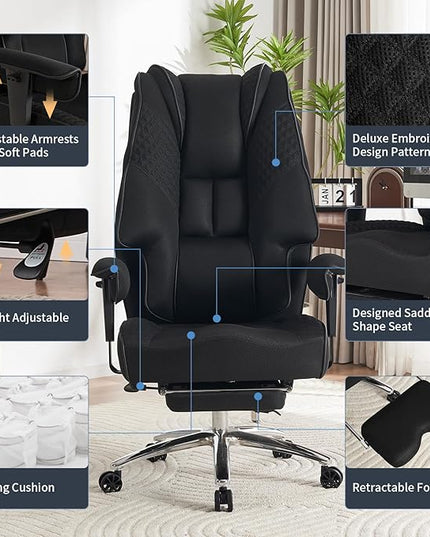 Big and Tall Office Chair 400lbs Wide Seat, Mesh High Back Executive Office Chair with Foot Rest, Ergonomic Office Chair Lumbar Support for Lower Back Pain Relief (Mesh Black) - LeafyLoom
