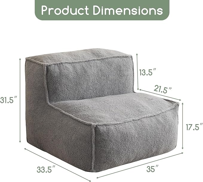 HIGOGOGO Modular Sectional Bean Bag Sofa Chair, Bean Bag Couch with Foam Chunk Filling, Removable & Washable Sherpa Cover, Floor Sofa for Family Living Room Bedroom, Type I - LeafyLoom