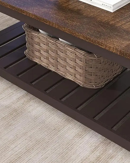 ChooChoo Farmhouse Coffee Table, Rustic Vintage Living Room Table with Shelf, 40 Espresso - LeafyLoom