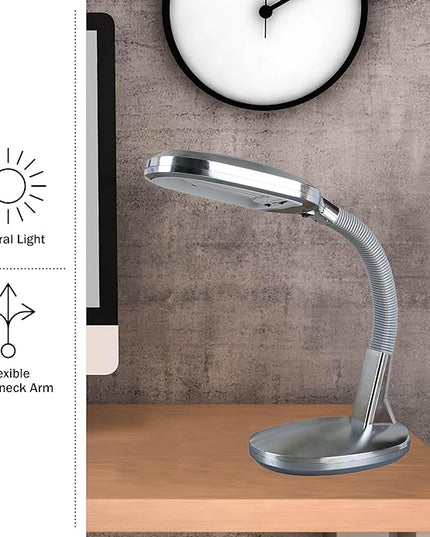 Desk Lamp - Natural Sunlight Lamp with Adjustable Gooseneck - Reading Light for Working, Crafting, Sewing, or Homework by Lavish Home (Silver) - LeafyLoom
