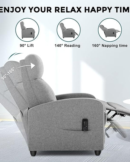 SMUG Recliner Chair for Adults, Massage Reclining Chair for Living Room, Adjustable Modern Recliners Chair, Home Theater Seating Single Sofa Recliner with PU Leather Padded Seat Backrest (Deep Grey) - LeafyLoom