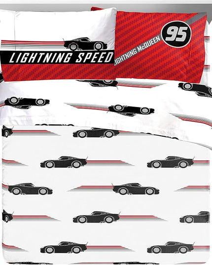 Jay Franco Disney Pixar Cars Race Ready 7 Piece Queen Bed Set - includes Comforter & Sheet Set - Bedding Features Lightning McQueen - Super Soft Fade Resistant Microfiber - LeafyLoom