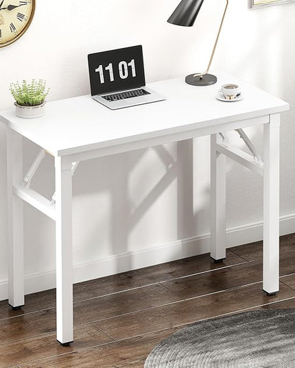 Need Small Computer Desk 31.5 inches Folding Table No Assembly Sturdy Small Writing Desk Folding Desk for Small Spaces, White - LeafyLoom