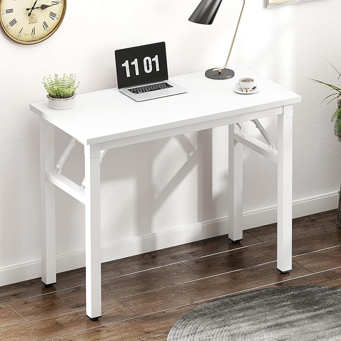 Need Small Computer Desk 31.5 inches Folding Table No Assembly Sturdy Small Writing Desk Folding Desk for Small Spaces, White - LeafyLoom