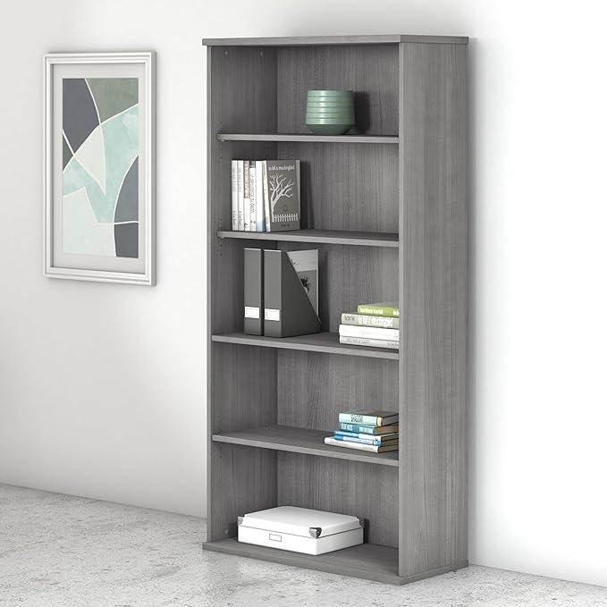 Bush Business Furniture Studio C 5 Shelf Bookcase, Platinum Gray - LeafyLoom