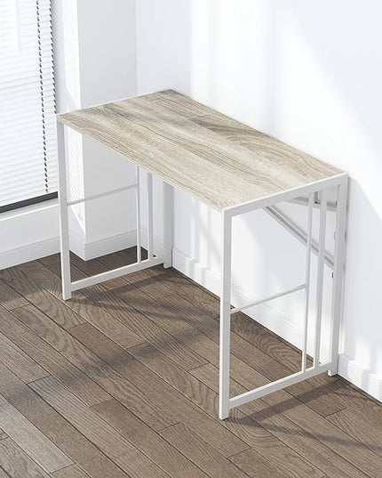 Folding Desk 40 inch Writing Gaming Computer Camping Table, No Assembly Required Home Office Desk, Beige - LeafyLoom