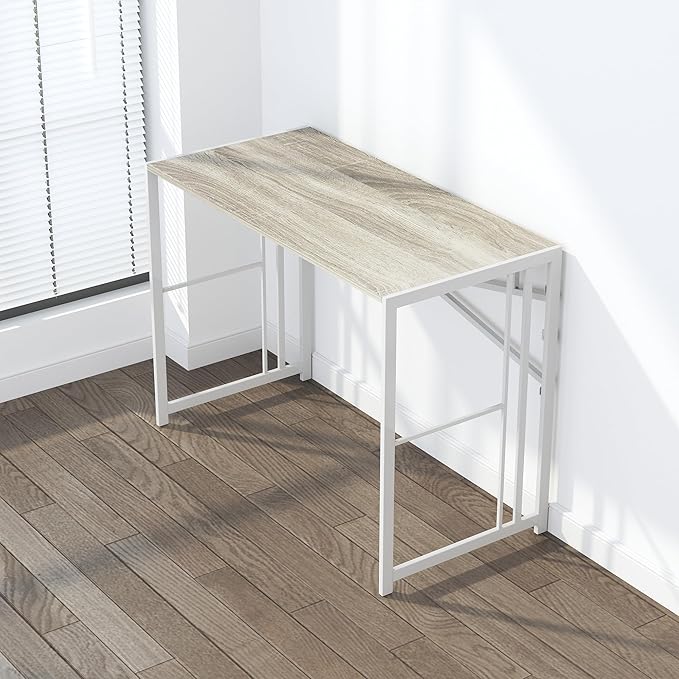Folding Desk 40 inch Writing Gaming Computer Camping Table, No Assembly Required Home Office Desk, Beige - LeafyLoom