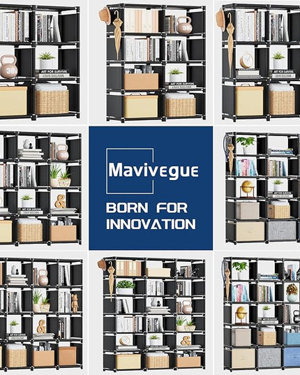Mavivegue Book Shelf, 20 Cube Storage Organizer, DIY Bookcase, Metal Cube Bookshelf,Tall Book case for Bedroom, Living Room,Office,Closet Storage Organizer, Black Cubicle Storage Rack - LeafyLoom