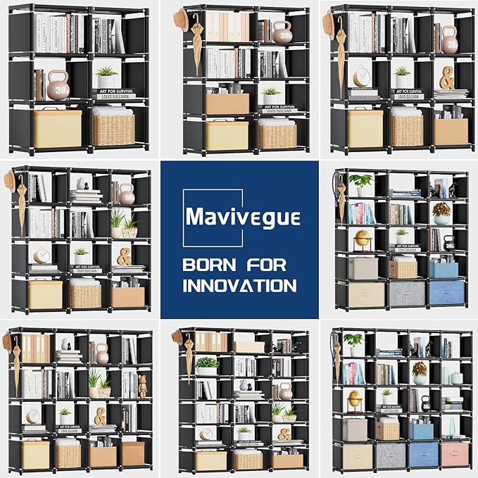 Mavivegue Book Shelf, 20 Cube Storage Organizer, DIY Bookcase, Metal Cube Bookshelf,Tall Book case for Bedroom, Living Room,Office,Closet Storage Organizer, Black Cubicle Storage Rack - LeafyLoom