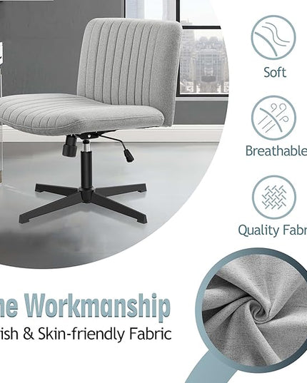 Armless Office Chair no Wheels, Ergonomic Wide Seat Swivel Desk Chair, Height Adjustable Cross Legged Comfortable Computer Chair for Living Room, Vanity Accent Chair LightGray - LeafyLoom