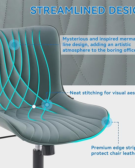 YOUNIKE Office Chair Armless Desk Chair with Wheels, Home Office Computer Task Chair, Modern Faux Leather Upholstered Vanity Chair, Adjustable Swivel Rolling Office Chairs, Greyishgreen - LeafyLoom