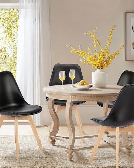 OLIXIS Dining Chairs Set of 4 Mid-Century Modern Dinning Chairs, Living Room Bedroom Outdoor Lounge Chair PU Leather Cushion and Wood Legs, Black - LeafyLoom