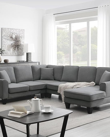 Sectional Couch-108 Modern U Shape Sectional Sofa, 7 Seat Modular Sectional Sofa with 3 Pillows, for Living Room, Apartment, Office - LeafyLoom
