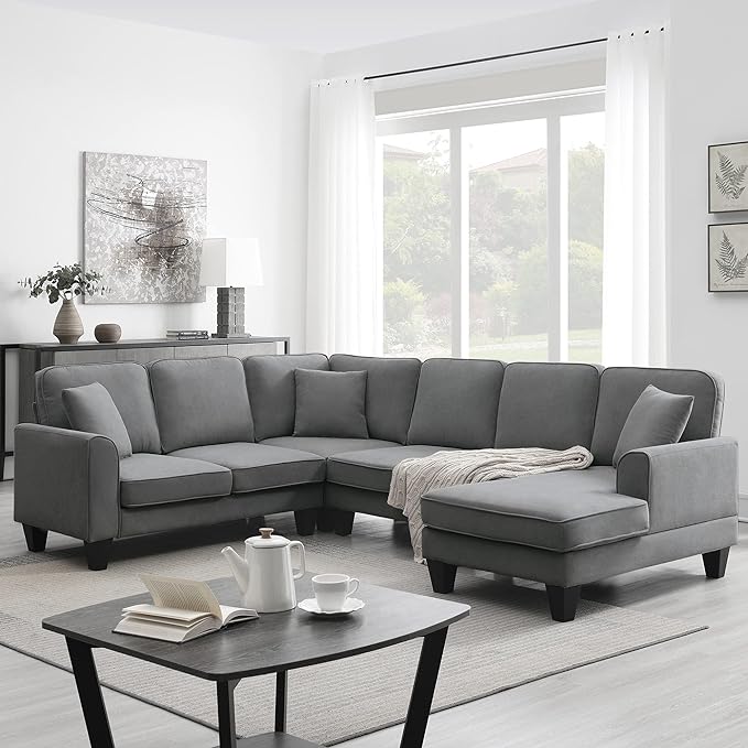 Sectional Couch-108 Modern U Shape Sectional Sofa, 7 Seat Modular Sectional Sofa with 3 Pillows, for Living Room, Apartment, Office - LeafyLoom