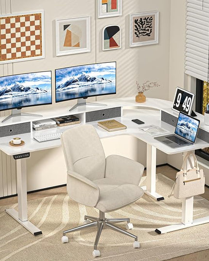 L Shape Standing Desk, 67 * 48 Inches Adjustable Height Standing Desk with 4 Drawers, Corner Electric Standing Desk with Monitor Stand for Home Office, Snow White - LeafyLoom