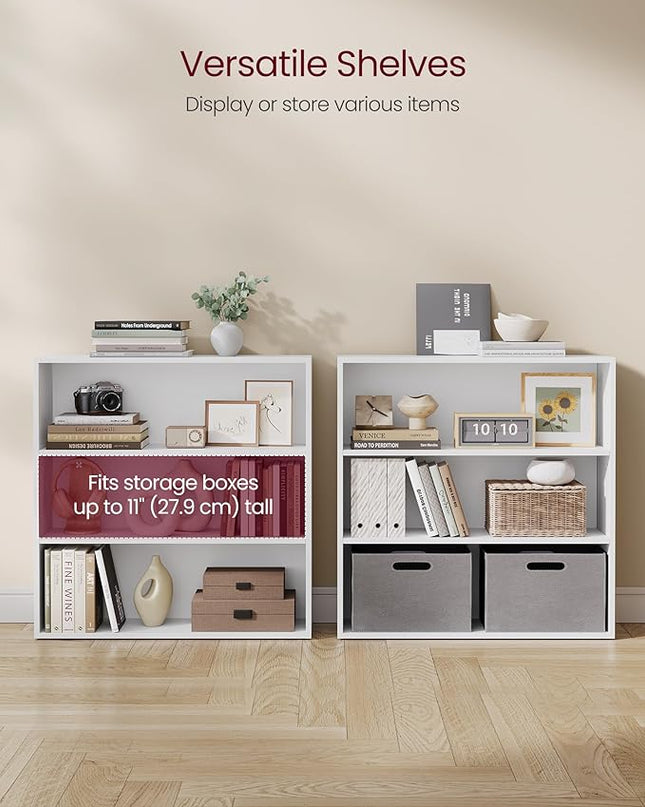 VASAGLE Bookshelf, 31.5 Inches Wide, 3-Tier Open Bookcase with Adjustable Storage Shelves, Floor Standing Unit, Cloud White ULBC173T14 - LeafyLoom