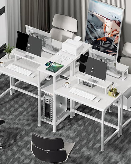 Furologee Charging Station for White 2 Penson Desk with LED Lights and Monitor Stand - LeafyLoom