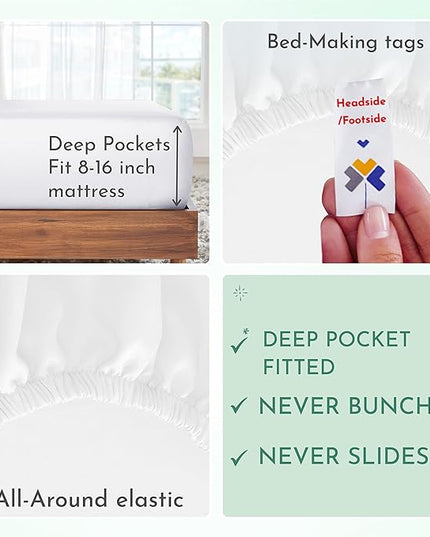 California Design Den King Sheets Cotton, Luxury 600 Thread Count 100% Sateen Bed Sheets Set, Extra Deep Pocket King Sheets, Hotel-Quality Sheets, Better than Egyptian Cotton Sheets, White - LeafyLoom