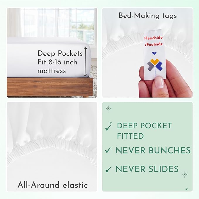 California Design Den King Sheets Cotton, Luxury 600 Thread Count 100% Sateen Bed Sheets Set, Extra Deep Pocket King Sheets, Hotel-Quality Sheets, Better than Egyptian Cotton Sheets, White - LeafyLoom