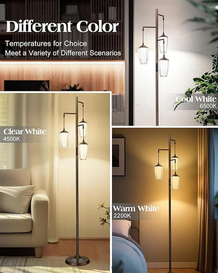 ELYONA Rustic Dimmable Floor Lamp for Bedroom, 24W LED Reading Light Remote & Touch Control, Stepless Adjustable 2200K-6500K Colors & Brightness, 3-Light Standing Lamp for Living Room Office, Bronze - LeafyLoom