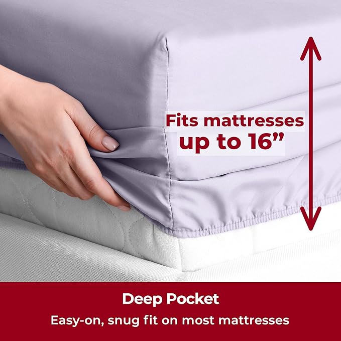 Mellanni Twin Sheets Set - 4 Piece Iconic Collection Bedding Sheets & Pillowcases - Luxury, Ultra Soft, Cooling Bed Sheets - Deep Pocket up to 16 inch - 4 PC (Twin, Lavender w/Extra Pillow Case) - LeafyLoom