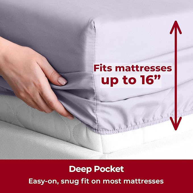 Mellanni California King Sheets Set - 6 PC Iconic Collection Bedding Sheets & Pillowcases - Ultra Soft, Cooling Bed Sheets - Deep Pocket up to 16 inch - 6 PC (Cal King, Lavender w/Extra Pillow Cases) - LeafyLoom