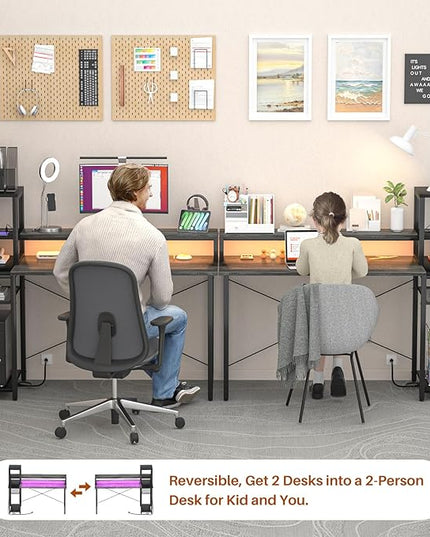 armocity 2024 Upgrade Gaming Desk with LED Lights, Small Computer Desk with Long Monitor Stand, 47.2'' Reversible Laptop Table with Storage Shelves, Small Desk for Small Spaces, Gaming Room, Grey - LeafyLoom