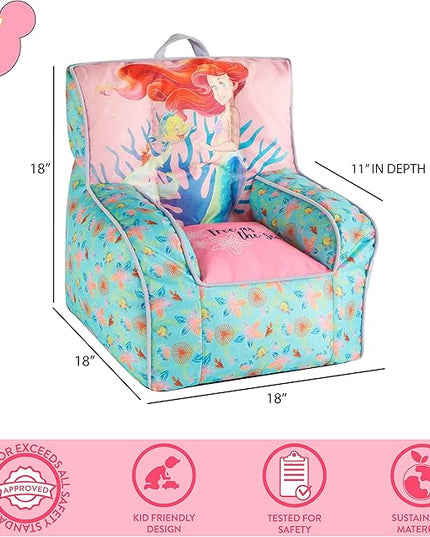 Idea Nuova Disney Little Mermaid Kids and Toddler Canvas Bean Bag Chair with Piping & Top Carry Handle - LeafyLoom