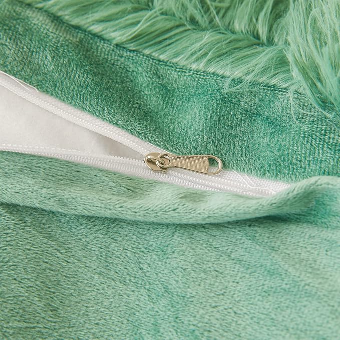 FOPPA Green Plush Comforter Cover Set Queen - Ultra Soft Faux Fur Green Bedding Sets 3 Pieces (1 Fluffy Duvet Cover + 2 Shaggy Pillow case) Fluffy Bed Set (Green, Queen) - LeafyLoom