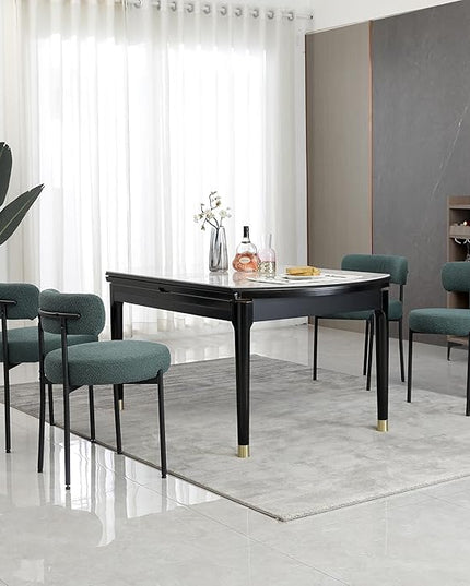 DYHOME Dining Chairs Set of 4, Kitchen Dining Room Chairs, Mid-Century Modern Dining Chairs, Curved Backrest Round Upholstered Boucle Sherpa Dining Chair with Black Metal Legs, Green - LeafyLoom