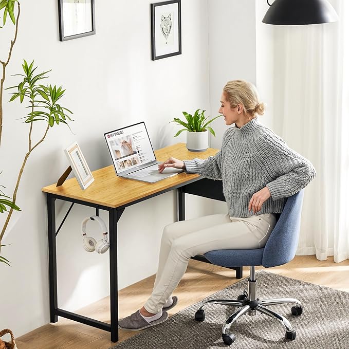 Sweetcrispy Small Computer Office Desk 32 Inch Kids Student Study Writing Work with Storage Bag & Headphone Hooks Modern Simple Home Bedroom PC Table - LeafyLoom