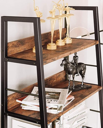 IRONCK Bookshelf with Louvered Doors, 3-Tier Ladder Shelf with Cabinet Industrial Accent Furniture for Bedroom Living Room Home Office, Rustic Brown - LeafyLoom