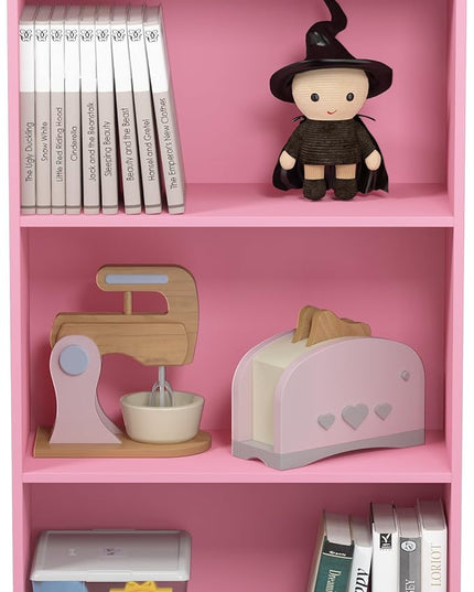 FURINNO Basic 3-Tier Bookcase Storage Shelves, Pink - LeafyLoom