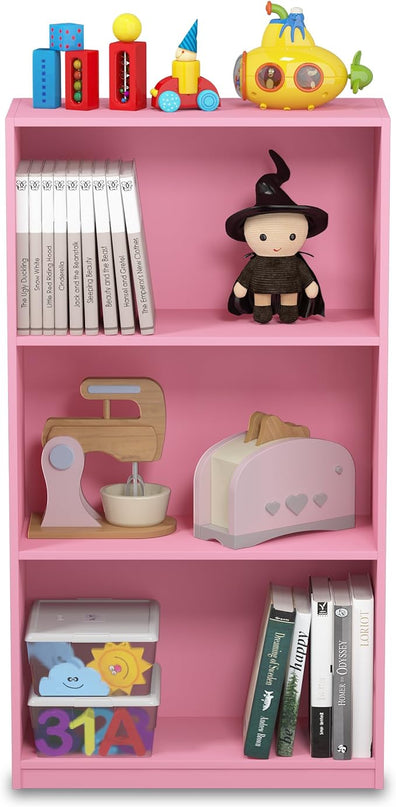 FURINNO Basic 3-Tier Bookcase Storage Shelves, Pink - LeafyLoom