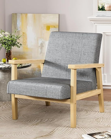 YESHOMY Mid-Century Modern Accent Chair with Solid Wood Frame and Thick Cushion for Living Room, Bedroom, Home Office, Set of 2, Gray - LeafyLoom