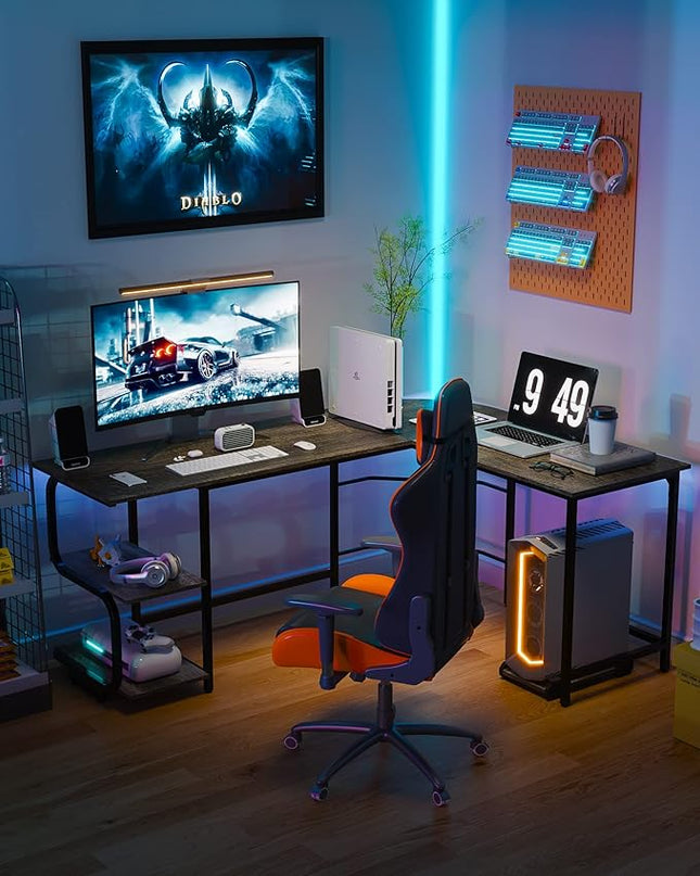 Teraves Reversible L Shaped Desk with Large Surface, 69 Inch Sturdy Corner Desk with Storage Shelves, Premium Office Computer Desk Workstation for Home Office Gaming - LeafyLoom