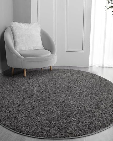 Round Area Rugs for Bedroom Living Room, 6x6 Dark Grey Super Soft Comfy Thickened Memory-Foam Indoor Circle Carpet, Modern Aesthetic Minimalist Carpet for Boys Girls Adults Nursery Home Décor - LeafyLoom